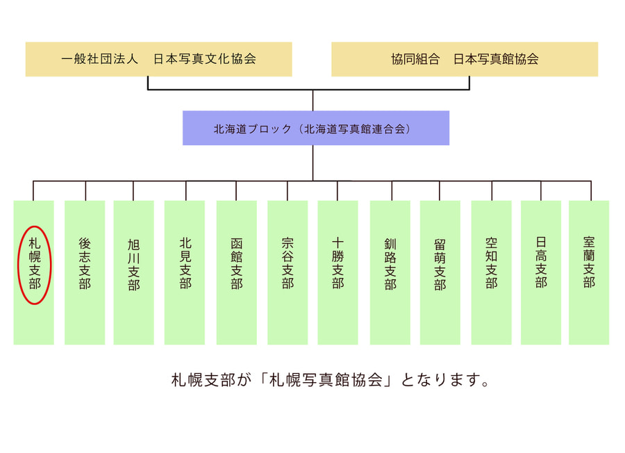 日本写真文化協会・日本写真館協会・北海道写真館連合会・札幌写真館協会の組織図